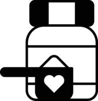 A Black and white bottle with a heart on it and a spoon next to it vector