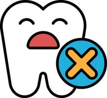 A tooth with a sad face and an X over it vector