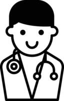 A smiling man in a white lab coat with a stethoscope around his neck vector