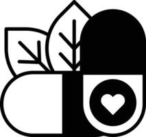 A pill with a heart on it and a leaf vector