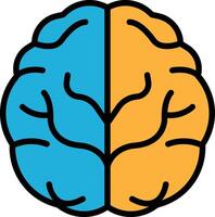 The brain is split into two halves, with one half blue and the other half orange vector