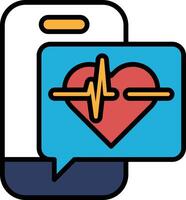 A heart with a red line on it is shown next to a phone vector