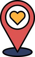 A red heart with a yellow outline is on a map vector