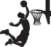 A basketball player executing a slam dunk. vector