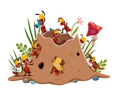 Ant builder characters building anthill with grass vector