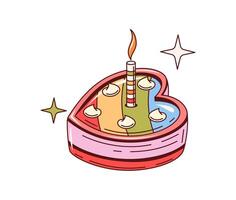 Retro y2k groovy heart-shaped cake with candle vector