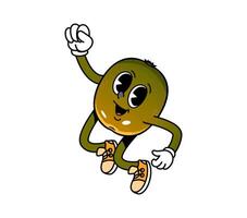 Cartoon groovy kiwi character joyfully jumping vector