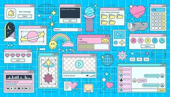 Retro Y2K computer windows pages in PC interface vector