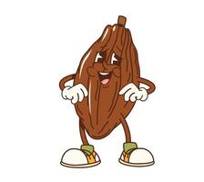 Cartoon groovy cocoa bean character smiling vector