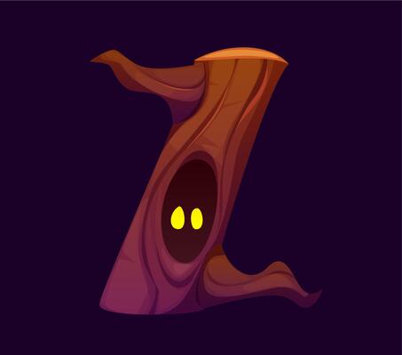 Letter Z Halloween font, cartoon haunted tree