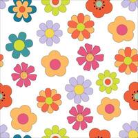Trendy floral pattern in the style of the 70s and 80s with groovy daisy flowers on white background vector