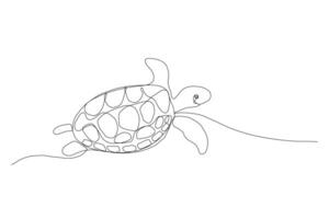 Sea turtle one line illustration. continuous outline isolated sketch vector