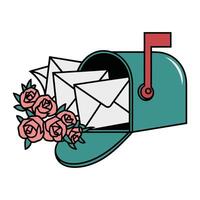 Print Teal mailbox with envelopes and adorned with pink roses illustration vector