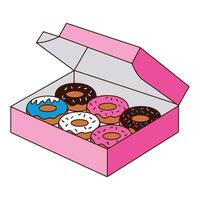 Pink box of assorted colorful donuts illustration vector