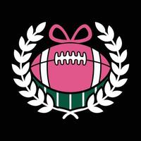Pink Football with Green Field Encircled by Laurel Wreath Emblem vector