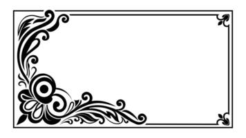 a black and white floral frame with a swirl design vector