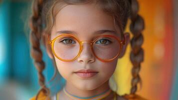 Portrait of a Young Girl with Braids and Round Glasses photo