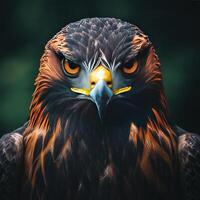 Close-up portrait of a Golden Eagle's head with intense gaze and sharp beak. photo