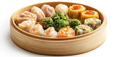 A Steaming Basket Filled with Various Dim Sum Varieties photo