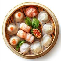Assorted Dim Sum in Bamboo Steamer photo