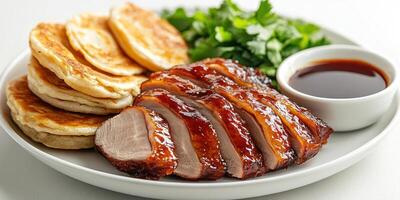 Sliced Peking Duck with Pancakes, Cilantro, and Sauce photo