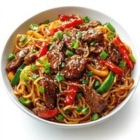 Beef and Vegetable Stir-Fry with Noodles and Sesame Seeds photo