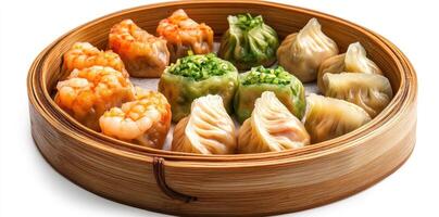 Steamed Dumplings in a Bamboo Steamer photo