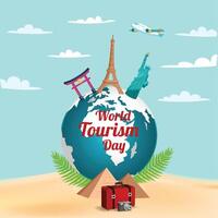 World tourism day, tourism landmarks around the world vector