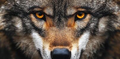 Close-up of a Wolf's Face with Intense Golden Eyes photo
