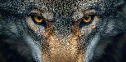 Close-up of a Wolf's Intense Gaze with Yellow Eyes photo