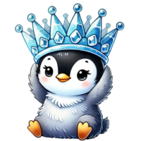 adorable dibujos animados pingüino vistiendo un espumoso corona, Perfecto para para niños ilustraciones y juguetón diseños png
