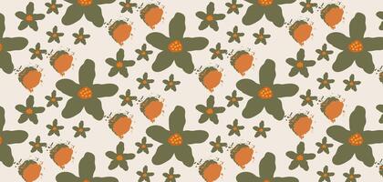 Hand drawn flowers seamless pattern. Pastel boho background in minimalist for presentation, backgrounds, wallpapers, textile, and fashion. vector