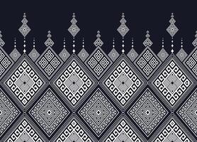 Whited diamond-shaped geometric ethnic seamless pattern on black. Designed for fabric textures, textile prints, pillowcases, and other digital prints. vector