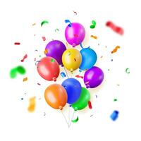 3D bunch of color balloon in confetti isolated on white background vector