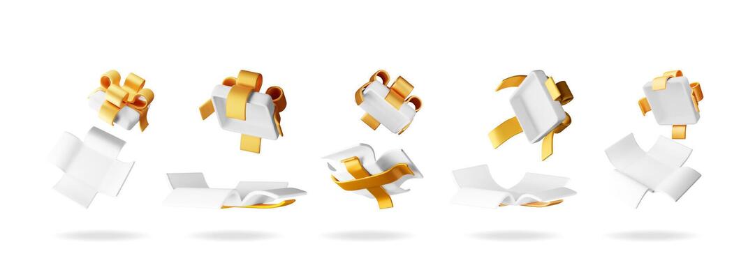 3D open gift box set isolated.