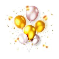 3D bunch of metallic balloon in confetti isolated on white background vector