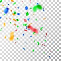 3D color party confetti. Render colorful confetti in empty space. vector