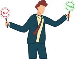 decision making right or wrong concept or cartoon businessman hold symbol yes or no card for decision making png