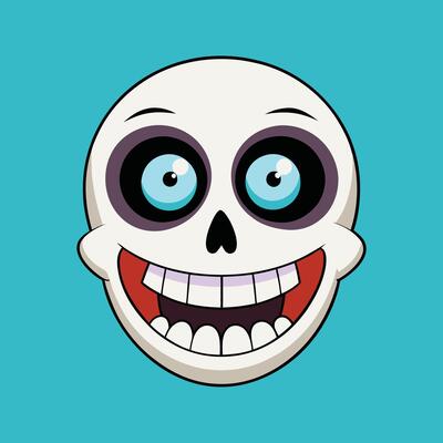 Simple cartoon skull with a wide grin and round, playful eyes artwork