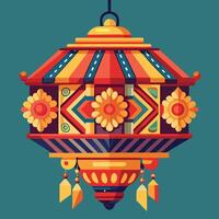 beautifully decorated yi peng lanterns with intricate patterns and warm lighting illustration vector