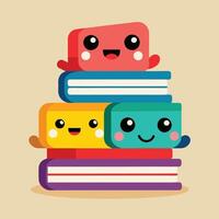 Adorable stack of colorful books with faces vector