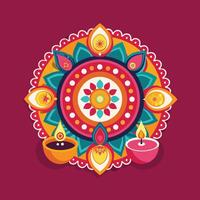 Bhai Dooj celebration with colorful rangoli and diya design illustration vector