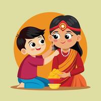 Sister applying tilak on brothers forehead during Bhai Dooj illustration vector