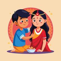 Sister applying tilak on brothers forehead during Bhai Dooj vector