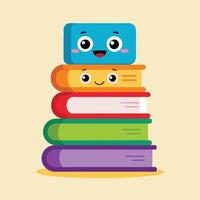 Adorable stack of colorful books with faces artwork vector