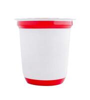 White blank plastic container with red lid isolated on white background photo