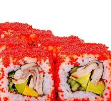 California roll sushi with tobiko isolated on white photo