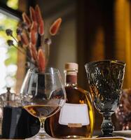 Elegant spirits display with decorative glasses photo