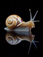 Snail isolated on black background photo