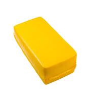 Block of yellow cheese isolated on white background photo